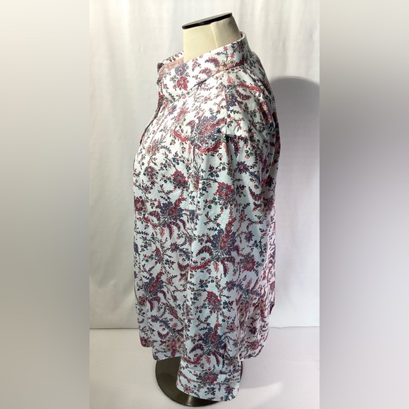 Chaps Woman’s Blouse Size XXL Color White w Floral Print 3/4 Sleeves Button Up - Picture 4 of 13
